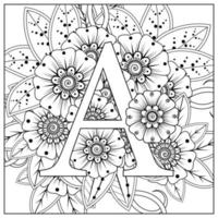 Letter A with Mehndi flower. decorative ornament in ethnic oriental vector