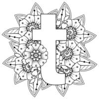 Letter t with Mehndi flower. decorative ornament in ethnic oriental vector