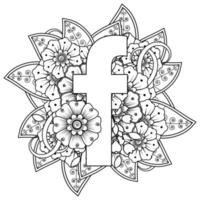 letra f con flor mehndi. adorno decorativo en etnia oriental vector