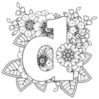 Letter D with Mehndi flower. decorative ornament in ethnic oriental vector