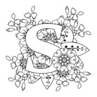 Letter S with Mehndi flower. decorative ornament in ethnic oriental vector