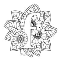 Letter F with Mehndi flower. decorative ornament in ethnic oriental vector