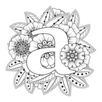 Letter A with Mehndi flower. decorative ornament in ethnic oriental vector