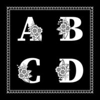 Letter ABCD with Mehndi flower. decorative ornament in ethnic oriental vector
