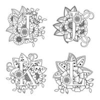 Letter IJKL with Mehndi flower. decorative ornament in ethnic oriental vector