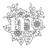 Letter M with Mehndi flower. decorative ornament in ethnic oriental vector