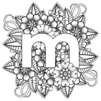 Letter M with Mehndi flower. decorative ornament in ethnic oriental vector