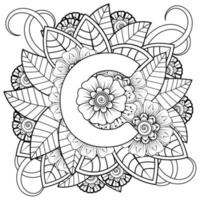 Letter C with Mehndi flower. decorative ornament in ethnic oriental vector