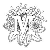 Letter M with Mehndi flower. decorative ornament in ethnic oriental vector