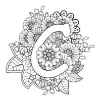 Letter C with Mehndi flower. decorative ornament in ethnic oriental vector