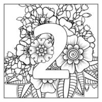 Number 2 with Mehndi flower. decorative ornament in ethnic oriental. vector