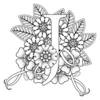 letra j con flor mehndi. adorno decorativo en etnia oriental vector