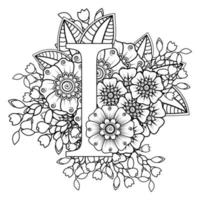 Letra i con flor mehndi. adorno decorativo en etnia oriental vector