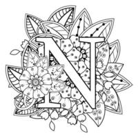 Letter N with Mehndi flower. decorative ornament in ethnic oriental vector