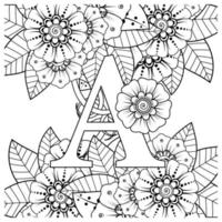 Letter A with Mehndi flower. decorative ornament in ethnic oriental vector