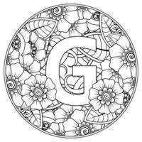 Letter G with Mehndi flower. decorative ornament in ethnic oriental vector