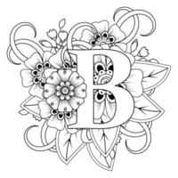letra b con flor mehndi. adorno decorativo en etnia oriental vector