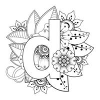 Letter D with Mehndi flower. decorative ornament in ethnic oriental vector