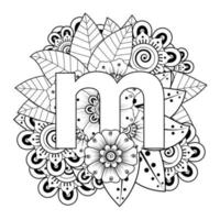 Letter M with Mehndi flower. decorative ornament in ethnic oriental vector