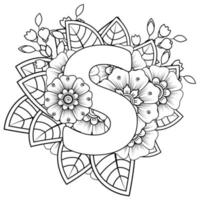 Letter S with Mehndi flower. decorative ornament in ethnic oriental vector