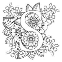 Letter S with Mehndi flower. decorative ornament in ethnic oriental vector