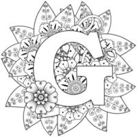 letra g con flor mehndi. adorno decorativo en etnia oriental vector