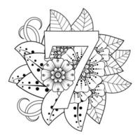 Number 7 with Mehndi flower. decorative ornament in ethnic oriental. vector