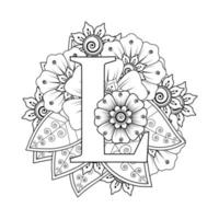 Letter L with Mehndi flower. decorative ornament in ethnic oriental vector