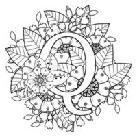 Letter Q with Mehndi flower. decorative ornament in ethnic oriental vector