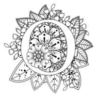 letra o con flor mehndi. adorno decorativo en etnia oriental vector
