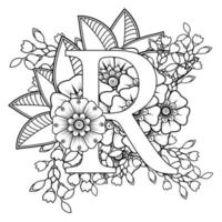 letra r con flor mehndi. adorno decorativo en etnia oriental vector