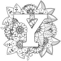 Letter Y with Mehndi flower. decorative ornament in ethnic oriental vector