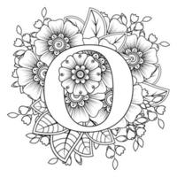 Letter O with Mehndi flower. decorative ornament in ethnic oriental vector