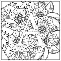 Letter A with Mehndi flower. decorative ornament in ethnic oriental.. vector