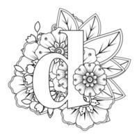 Letter D with Mehndi flower. decorative ornament in ethnic oriental.. vector