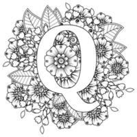 letra q con flor mehndi. adorno decorativo en etnia oriental vector