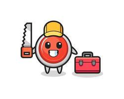 Illustration of emergency panic button character as a woodworker vector