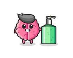 cute brain cartoon with hand sanitizer vector