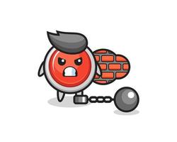 mascota de personaje de botón de pánico de emergencia como prisionero vector
