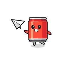 drink can cartoon character throwing paper airplane vector