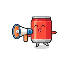 Ilustración de personaje de lata de bebida sosteniendo un megáfono vector