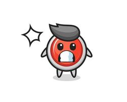 emergency panic button character cartoon with shocked gesture vector