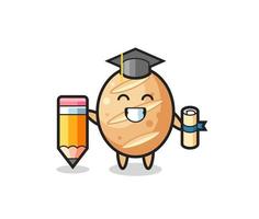 french bread illustration cartoon is graduation with a giant pencil vector