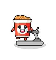 instant noodle cartoon character walking on the treadmill vector