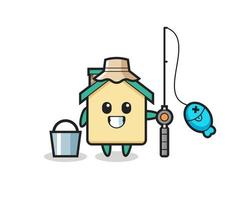 Mascot character of house as a fisherman vector