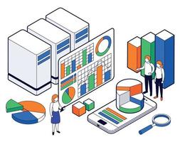 conjunto de iconos isométricos de análisis de ciencia de big data vector