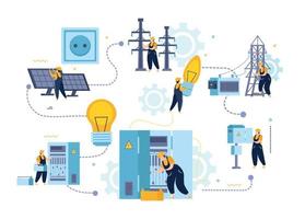 Electricity Flat Flowchart Composition vector