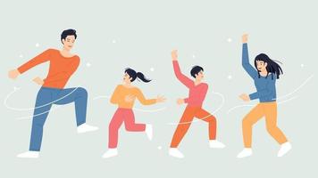 Los niños de papá y mamá bailan felices. vector