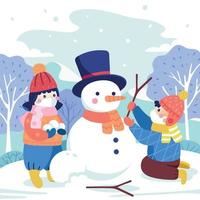 Kids Playing Outside in the Snow vector