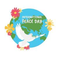 Día de paz. cartel del día de la paz con paloma y flores.